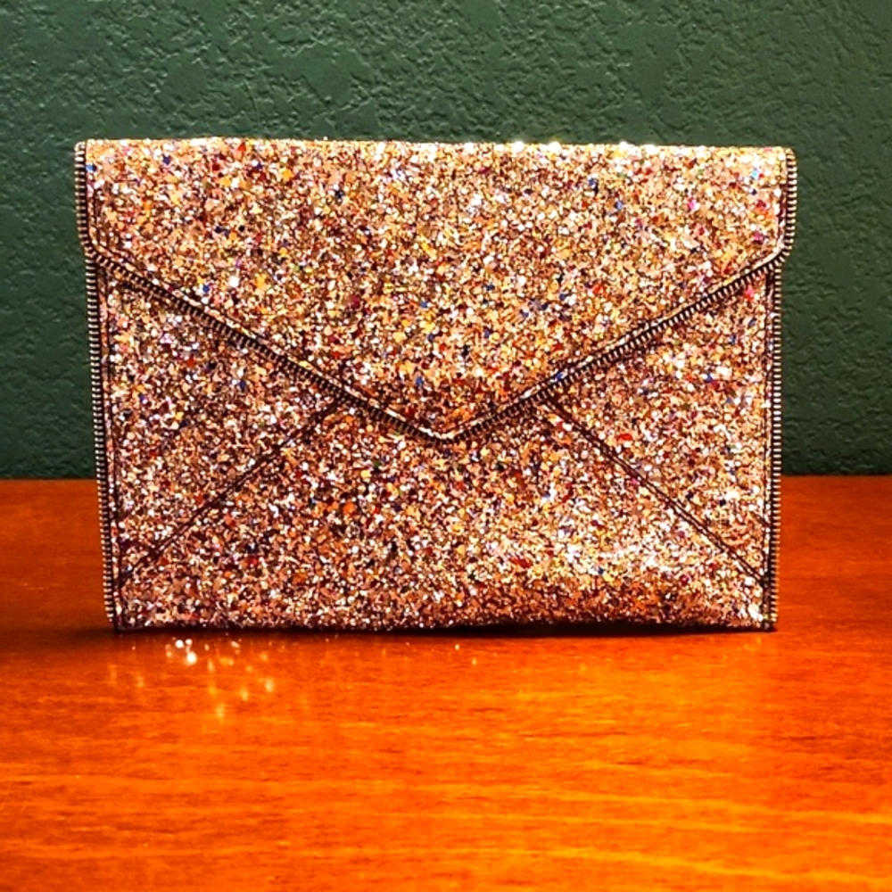 NWOT Rebecca Minkoff Rainbow Glitter Envelope Clutch